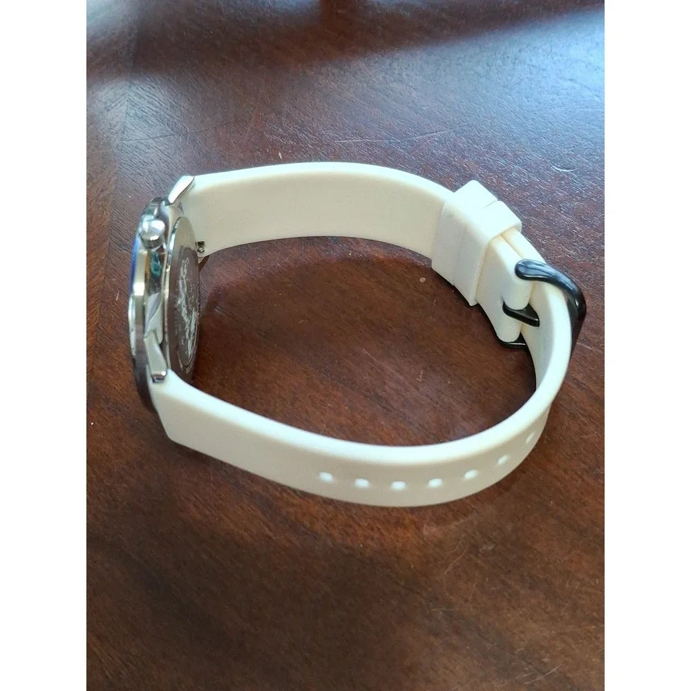 Mens Jaxon Edwin Watch W/ Sapphire Crystal & Swiss Movement. White Rubber Strap.